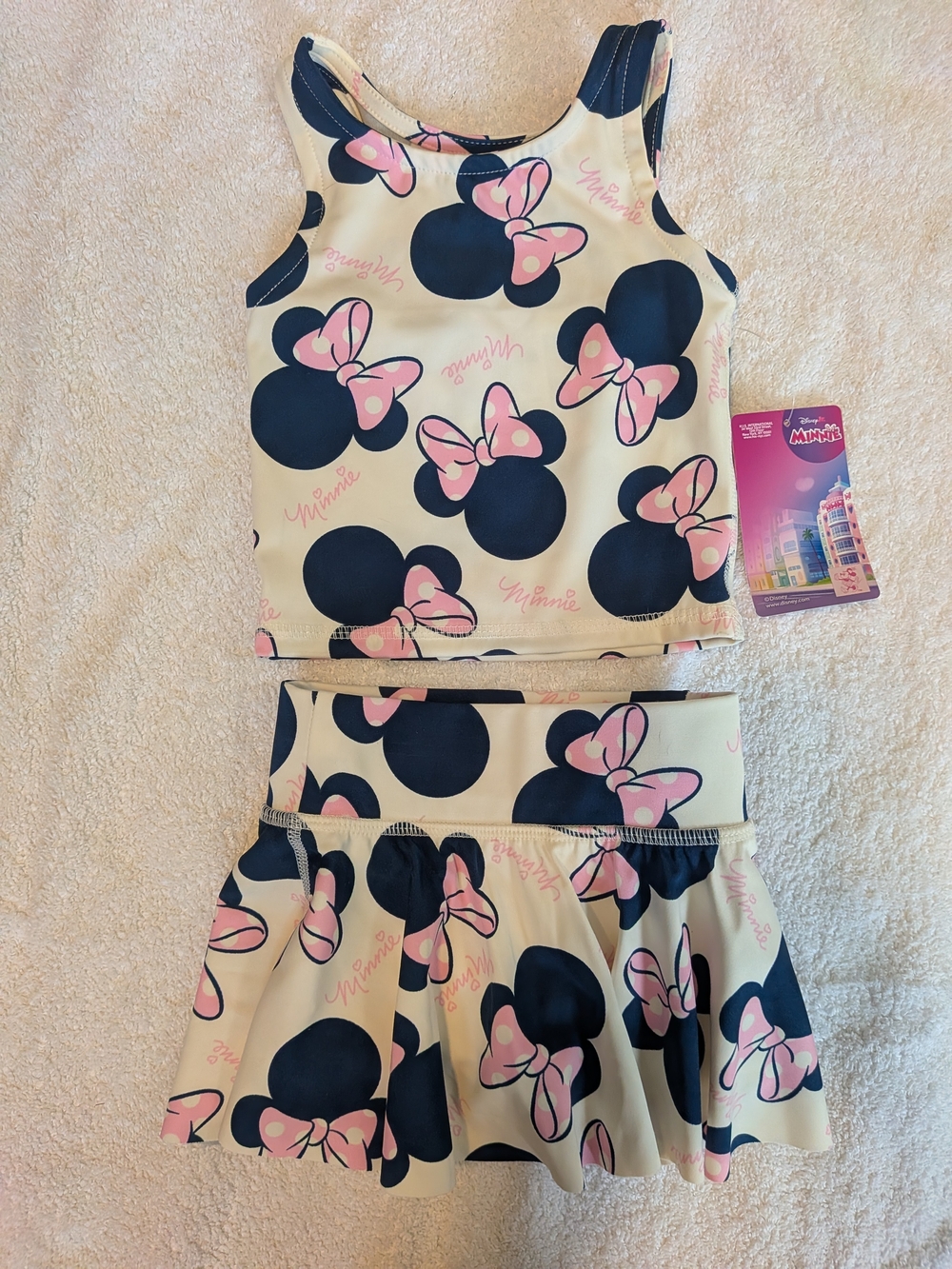 Disney Girls Minnie Mouse Athletic Tank & Skort Set - Cream, Navy & Pink